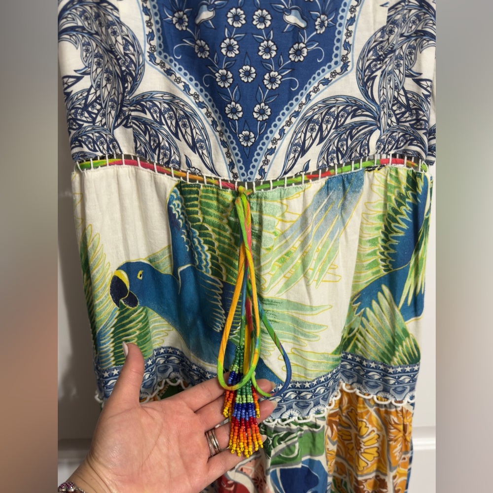 Farm Rio Tropical Tiered Maxi Linen Dress .. Size M .. Very Good Condition - Picture 3 of 3